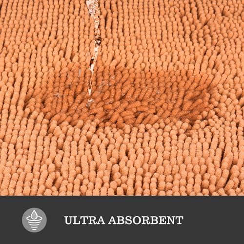 Yeaban Chenille Peach Bathroom Rug 20"x32", Non-Slip Rubber Backing