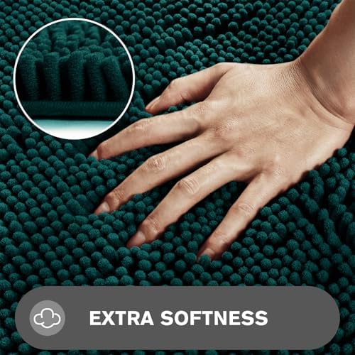 Bathroom Runner Rug 47 x 17 Inch – Long Bath Mat | Absorbent and Washable Thick Chenille Bath Rug Non-Slip Runner Rug for Bathroom, Shower, Sink(Dark Teal)