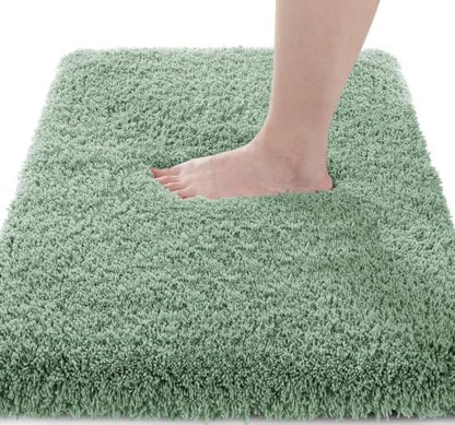 Yimobra Fluffy Plush Bath Rug, Super Shaggy Soft Comfortable Non Slip, Water Absorbent Microfiber Bath Mat, Dries Quickly, Machine Washable Thick Bathroom Rugs for Shower, 47" X 24", Pure Light Green