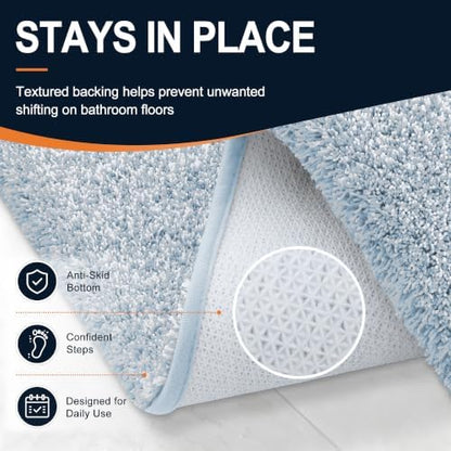 OLANLY Microfiber Bathroom Rugs 36x24, Quick Dry Mat, Airy Blue and White