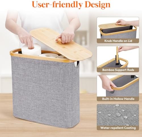 Lifewit Toilet Paper Storage Holder Extra Large Stand Basket 30L Light Gray