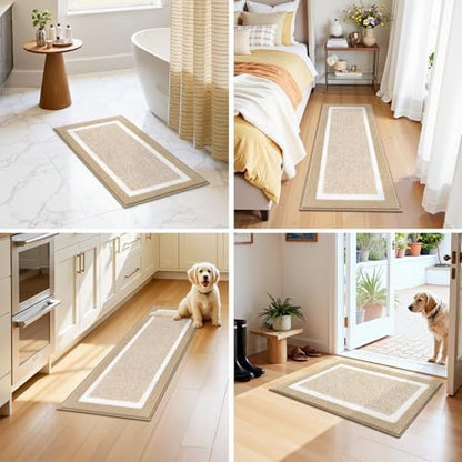 Pauwer Bathroom Rugs Sets 2 Piece, Non Slip Washable Bath Mat, Beige