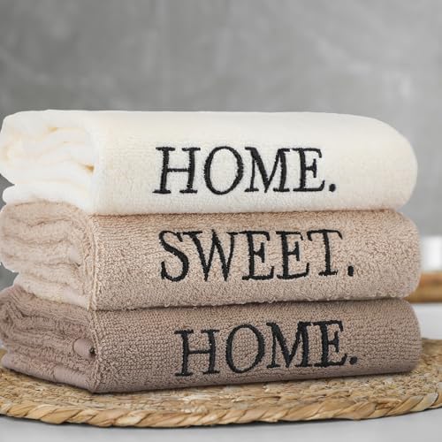 FuWeave 3 Pcs Brown Decorative Hand Towel for Bathroom Boho Home Sweet Home