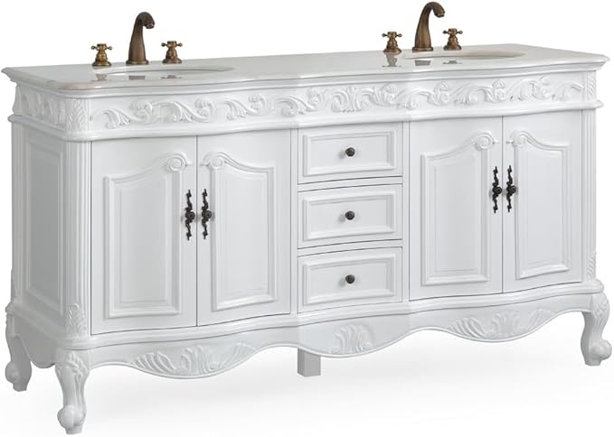 Benton Collection 64” Beckham Antique White Double Sink Bathroom Vanity with 2 Mirrors CF-3882W-AW-64-MIR-MIR
