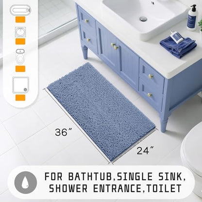 Yimobra Large Bathroom Rugs 36"x24", Non Slip Bath Mat for Tub, Shaggy Rug Floor Carpet, Extra Soft Super Absorbent Quick Dry, Machine Washable,Denim Blue