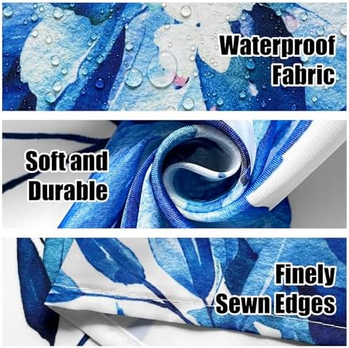 Eucalyptus Shower Curtain, Abstract Aesthetic Art Watercolor Plant Leaves with Floral Bathroom Decor, Waterproof Fabric Cloth Bath Curtain Set with Hooks (Dark Blue, 72x72 Inches)
