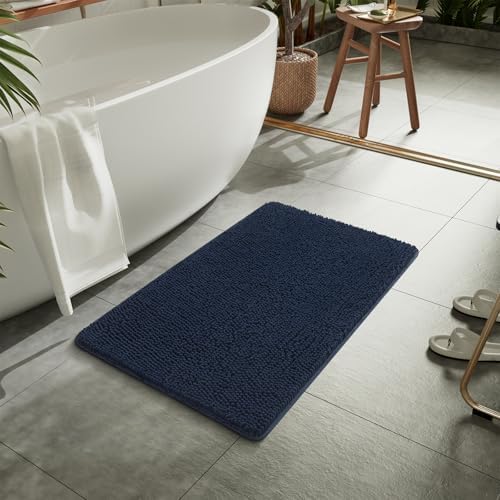 LOCHAS Luxury Bathroom Rug Shaggy Bath Mat 24 x 36 Inch, Navy