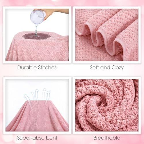 Peryiter 6 Pcs Bath Towel Set, Oversized Bath Sheet for Adults, Pink