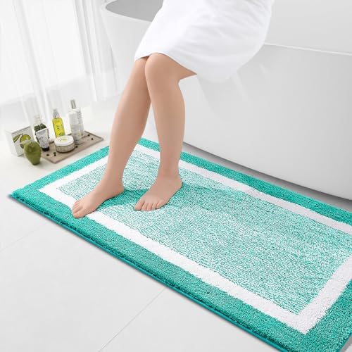 OLANLY Bathroom Runner Rugs 47x24, Long Bath Mats for Bathroom Floor, Green