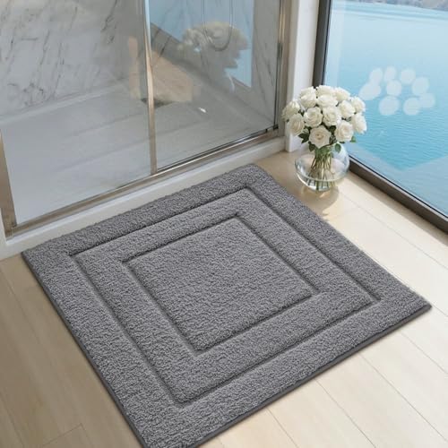 DEXI Square Bathroom Rug 32x32, Non-Slip and Absorbent Bath Mat, Dark Grey