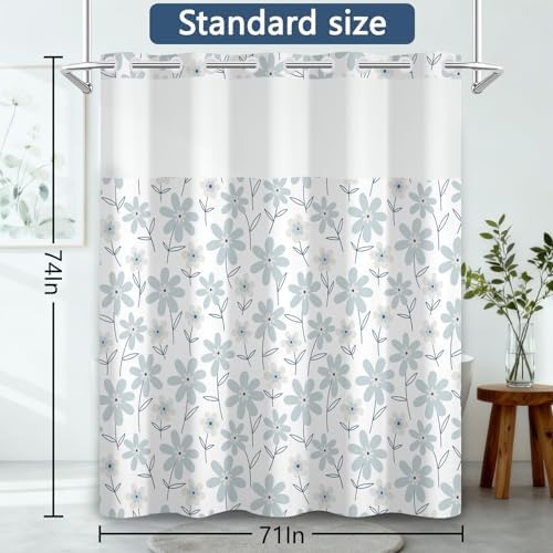 No Hook Shower Curtain with Snap in Liner 71x74 Inch