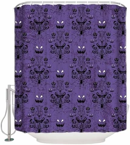Shower Curtain Bathroom Set Spooky Halloween Haunted Ghost Cobweb Waterproof Shower Curtains with Grommets Hooks Black Purple Privacy Bath Curtain for Bathtub Decor 72x78in
