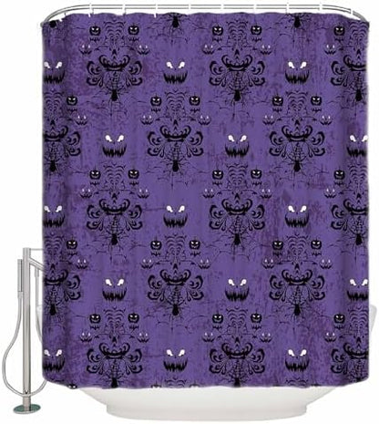 Shower Curtain Bathroom Set Spooky Halloween Haunted Ghost Cobweb Waterproof Shower Curtains with Grommets Hooks Black Purple Privacy Bath Curtain for Bathtub Decor 48x72in