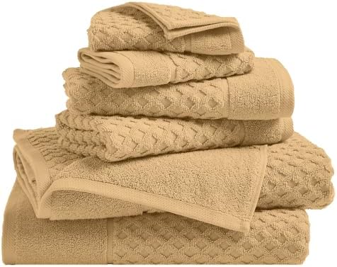 Great Bay Home Bath Towels - 100% Cotton 6 Piece Towel Set - Diamond Waffle Weave - Absorbent, Durable, Quick-Dry Towels for Bathroom (Sand)