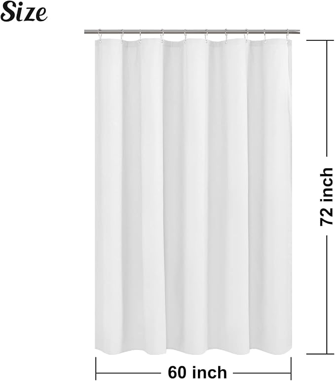 Embossed Microfiber Stall Shower Curtain Liner 60 x 72 inches, Soft Fabric Shower Curtain Washable and Water Repellent,60x72, White