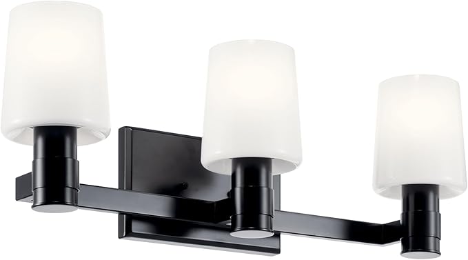 Kichler Adani 3-Light Vanity, Modern Light with Opal Glass in Black, Bathroom or Powder Room (8.25" x 24"), 55176BK