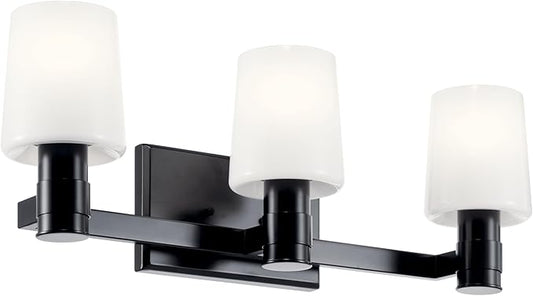 Kichler Adani 3-Light Vanity, Modern Light with Opal Glass in Black, Bathroom or Powder Room (8.25" x 24"), 55176BK