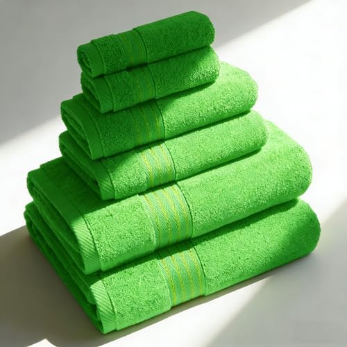COZYART Luxury Bath Towel Set 6 Pcs Kelly Green 100% Turkish Cotton 650 GSM