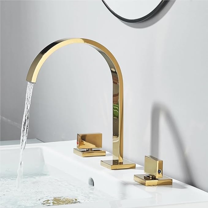 Faucet Brushed Gold Bathroom Basin Sink Taps Deck Mounted Wash Hot and Cold Water Faucet Mixer Tap(Matte Black) Faucet