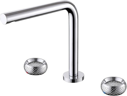 3 Hole Basin Mixer Faucet Double Handle Hot and Cold Water Brass 3 Hole Bathroom Faucets-Chrome Plated
