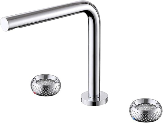 3 Hole Basin Mixer Faucet Double Handle Hot and Cold Water Brass 3 Hole Bathroom Faucets-Chrome Plated