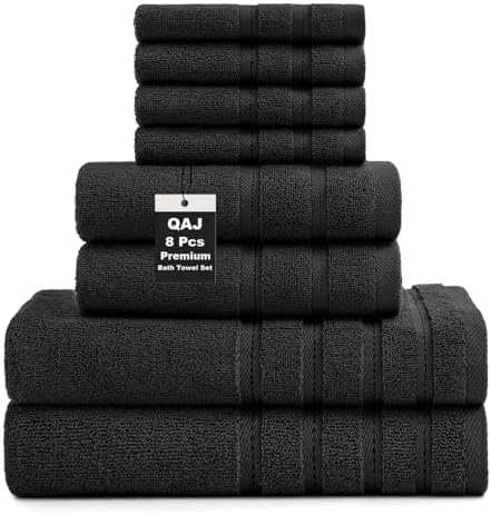 8-Piece Bath Towels Set, 100% Cotton Thick Soft Highly Absorbent Durable, Quick Dry, Bathroom Towels Set (2 Bath Towels, 2 Hand Towels, 4 Washcloths) - Perfect for Daily Use