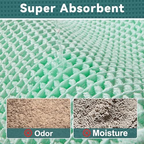 Triohero Waffle Bath Mat, Boho Bathroom Rugs Non Slip, 20x30 Sea Foam Blue