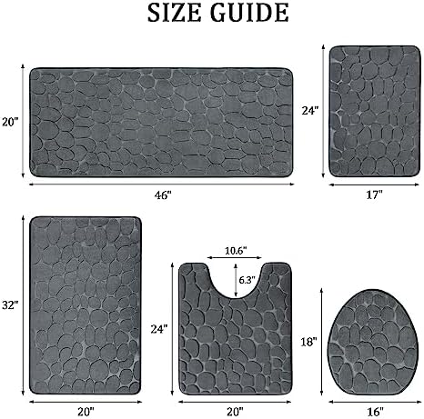 YIHOUSE Bathroom Rugs Mat Set, Memory Foam Bath Mat 5 Piece Dark Grey