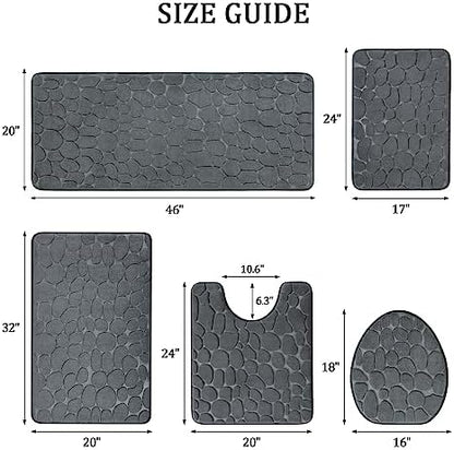 YIHOUSE Bathroom Rugs Mat Set, Memory Foam Bath Mat 5 Piece Dark Grey