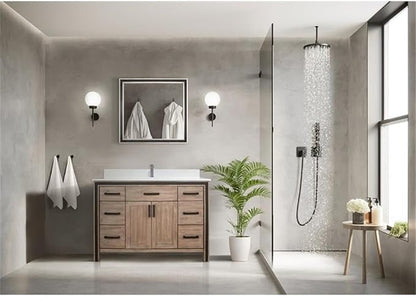 Ziva 48 in W x 22 in D Rustic Barnwood Bath Vanity and Cultured Marble Top