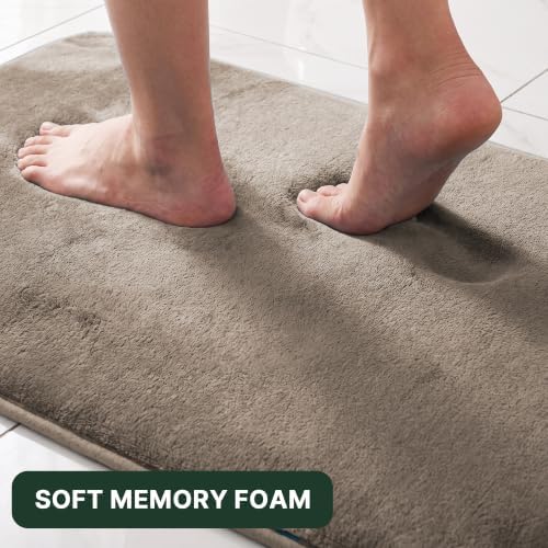 H.VERSAILTEX Bath Mat Memory Foam Bathroom Rug Flannel Velvety Luxury Extra Soft and Absorbent Non Slip Rugs for Bathroom/Bedroom Washable (Curved Set 20"x 32" Plus 20"x 20"U, Taupe)