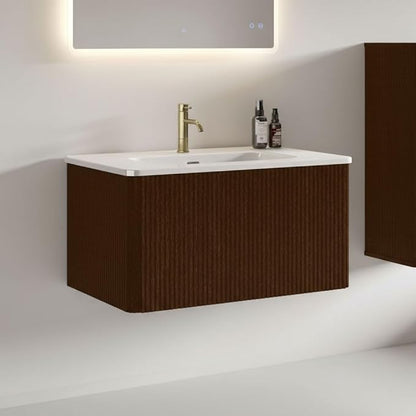 30 Inch Bathroom Vanity with Sink, Modern Floating Vanity with Push Open Soft Close Drawer, Large Storage for Small Space, Brushed Black Oak, Fully Assembled - Camellia Collection