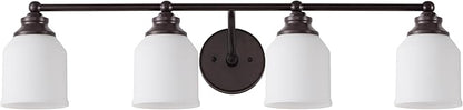 JONATHAN Y 33.25" Oil Rubbed Bronze/White Modern Farmhouse LED Vanity Light Wall Sconce Fixture, Frosted White Glass Shade, Dimmable Wall Lamp for Bathroom Mirror Kitchen Sink, UL Listed (JYL7552C)