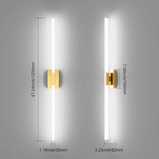 Ralbay 48inch Gold Bathroom Vanity Lights Bar 36W Modern LED Gold Vanity Light Fixtures Over Mirror(5500K White Light)