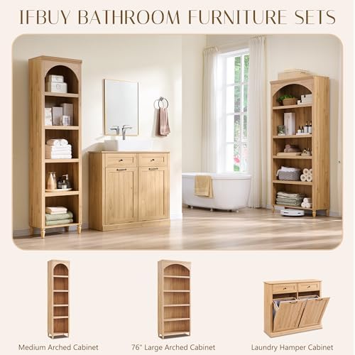 IFBUY 76" Arched Bathroom Storage Cabinet, Narrow Arched Cabinet, Natural
