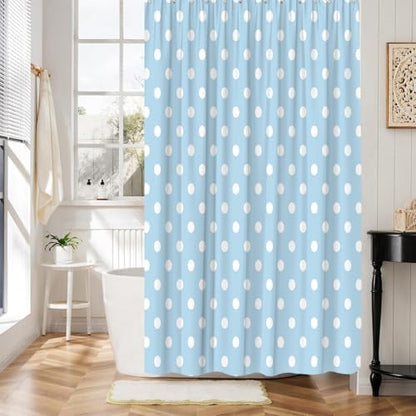 Polka Dot Shower Curtain Light Blue White Retro Spot Vintage Fabric Decorative Bathroom Curtains with Hooks,70" Wx70 H
