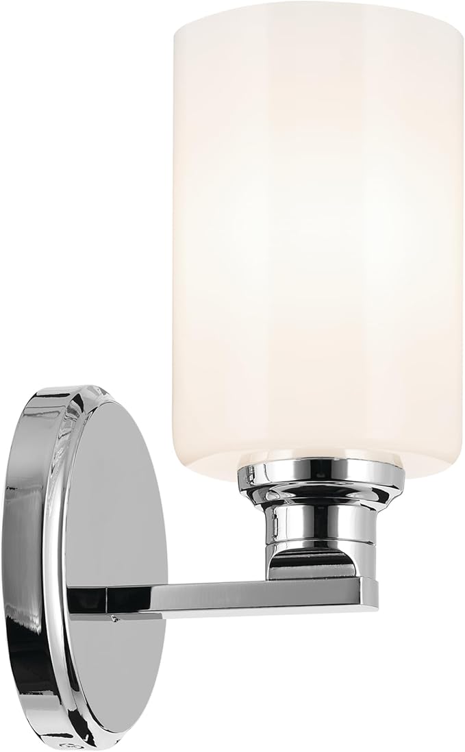 Kichler Gioe 5" 1-Light Wall Sconce with Opal Glass in Chrome, Damp Rated, for Powder Room, Bathroom, Kitchen, Hallway, Bedroom, Fireplace, (5" W x 9.5" H), 55224CH