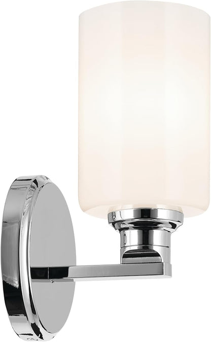 Kichler Gioe 5" 1-Light Wall Sconce with Opal Glass in Chrome, Damp Rated, for Powder Room, Bathroom, Kitchen, Hallway, Bedroom, Fireplace, (5" W x 9.5" H), 55224CH