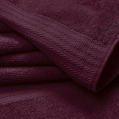 GLAMBURG Ultra Soft 24-Piece Towel Set - 100% Pure Ringspun Cotton, Contains 8 Oversized Bath Towels 27x54, 8 Hand Towels 16x28, 8 Wash Cloths 13x13 - Ideal for Everyday use, Hotel & Spa - Burgundy