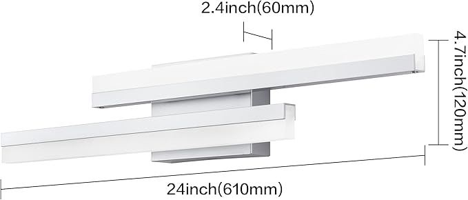 PRESDE 24" Inch LED Bathroom Vanity Light Bar, Modern Silver Wall Lighting Fixture Over Mirror