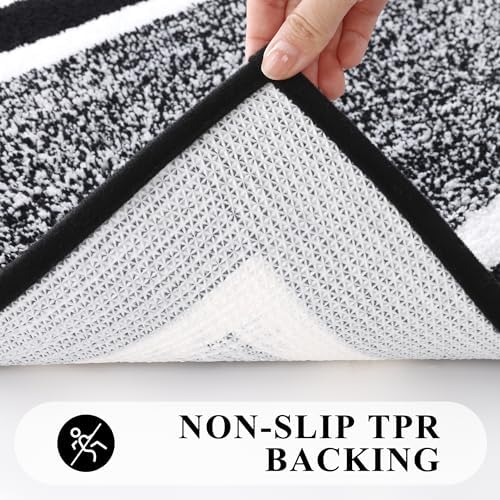 Pauwer Bathroom Rugs 3 Piece Set, Non Slip Washable Bath Mat, Black