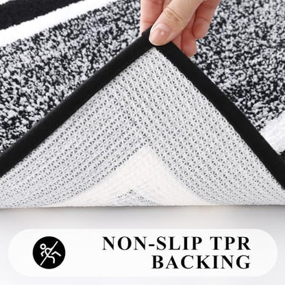 Pauwer 3 Piece Bathroom Rug Set, Non Slip Washable Bath Mat, Black