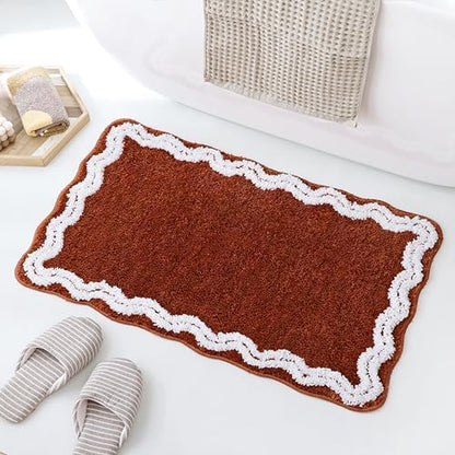 TRUEDAYS Terracotta Scalloped Bath Mat - Soft Microfiber Bathroom Rug, Non-Slip Cute Mat for Tub & Shower, Aesthetic Decor for Modern Bathrooms,32x20 Inches