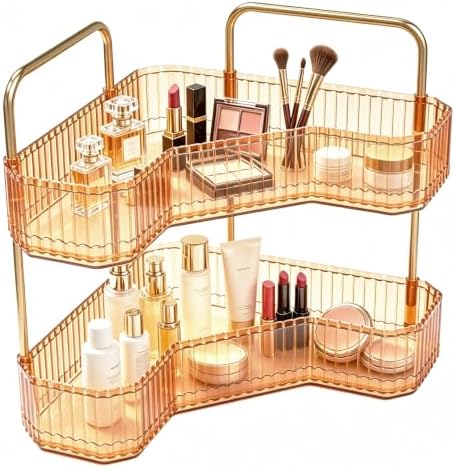 2-Tier Corner Bathroom Organizer, Skincare Vanity Counter Shelf Orange