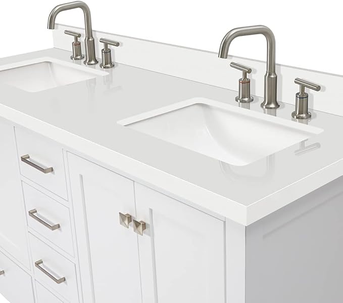 DKB Beckford 60" White Double Bathroom Vanity with Sink, 1.5" Pure White Quartz Countertop, Rectangular Undermount Sinks, 4 Soft Closing Doors, 6 Full Extension Dovetail Drawers