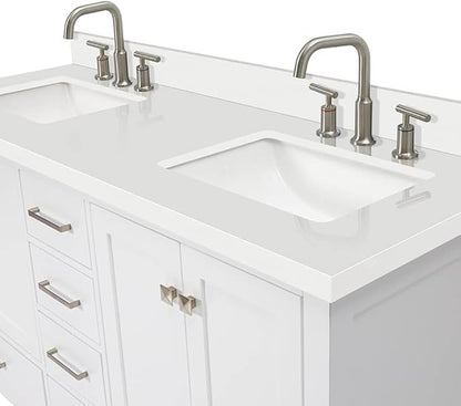 DKB Beckford 60" White Double Bathroom Vanity with Sink, 1.5" Pure White Quartz Countertop, Rectangular Undermount Sinks, 4 Soft Closing Doors, 6 Full Extension Dovetail Drawers