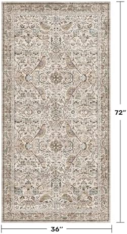 Moss 3x6 Washable Rug for Large Entryway - Boho Bird Rugs for Kitchen, Bedroom Bedside, Indoor Entrance Door Mat with Moody Woodland Flowers, Non-Slip Stain Resistant Low Pile