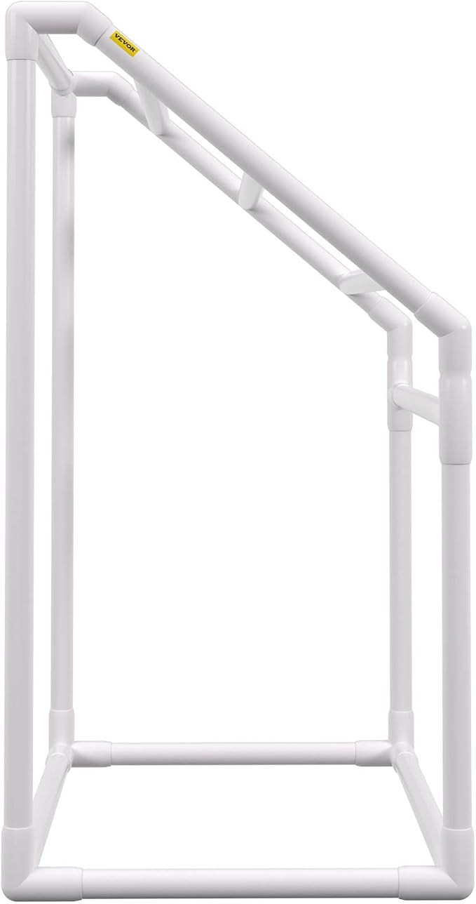 VEVOR Pool Towel Rack, 5 Bar, White, Freestanding Outdoor PVC Trapedozal Poolside Storage Organizer, Include 8 Towel Clips, Mesh Bag, Hook, Also Stores Floats and Paddles, for Beach, Swimming Pool