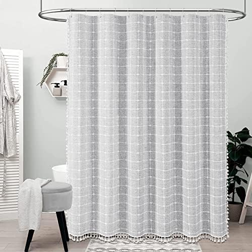 BTTN Grey Boho Farmhouse Linen Heavy Duty Shower Curtain Set, 72x72, Gray