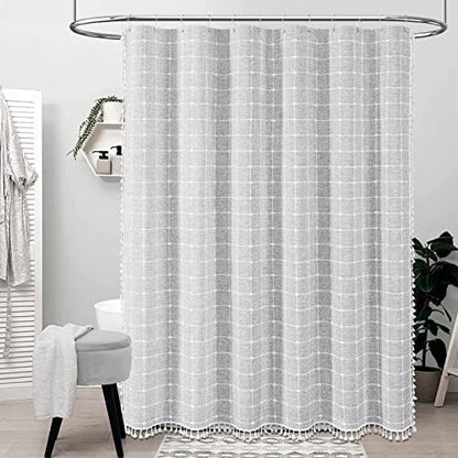 BTTN Grey Boho Farmhouse Linen Heavy Duty Shower Curtain Set, 72x72, Gray